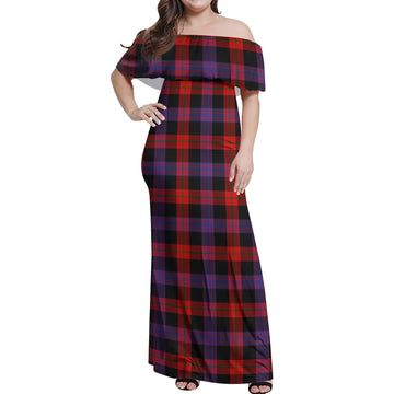 Broun Modern Tartan Off Shoulder Long Dress