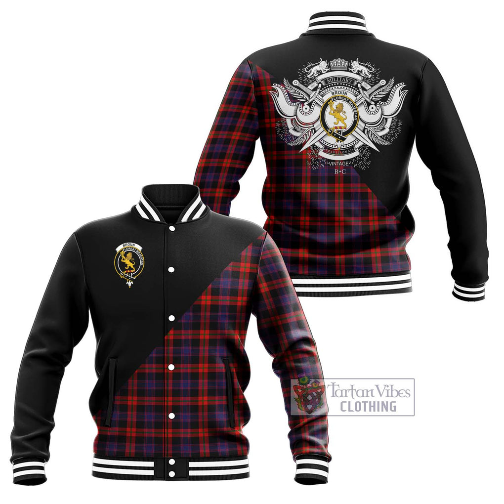 Broun Modern Tartan Baseball Jacket with Family Crest and Military Logo Style Unisex - Tartanvibesclothing Shop