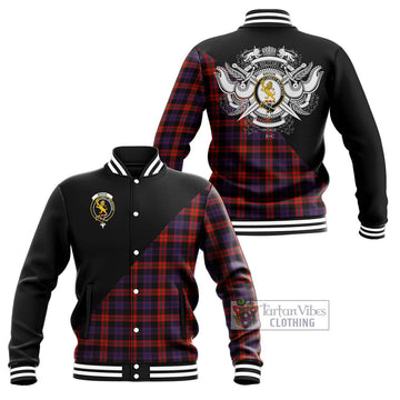 Broun Modern Tartan Baseball Jacket with Family Crest and Military Logo Style