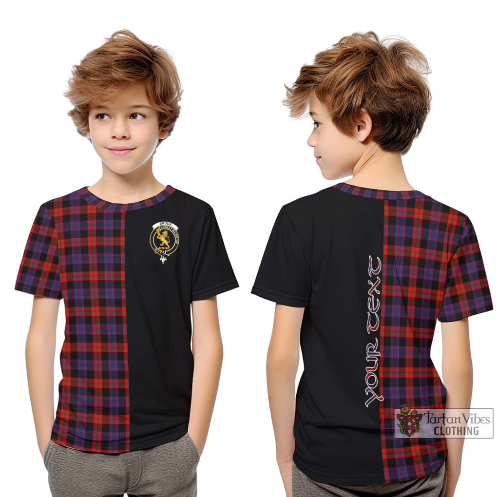 Broun Modern Tartan Kid T-Shirt with Family Crest and Half Of Me Style Youth XL Size14 - Tartanvibesclothing Shop