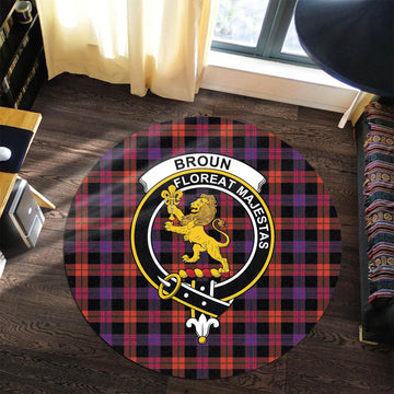 Broun Modern Tartan Round Rug with Family Crest