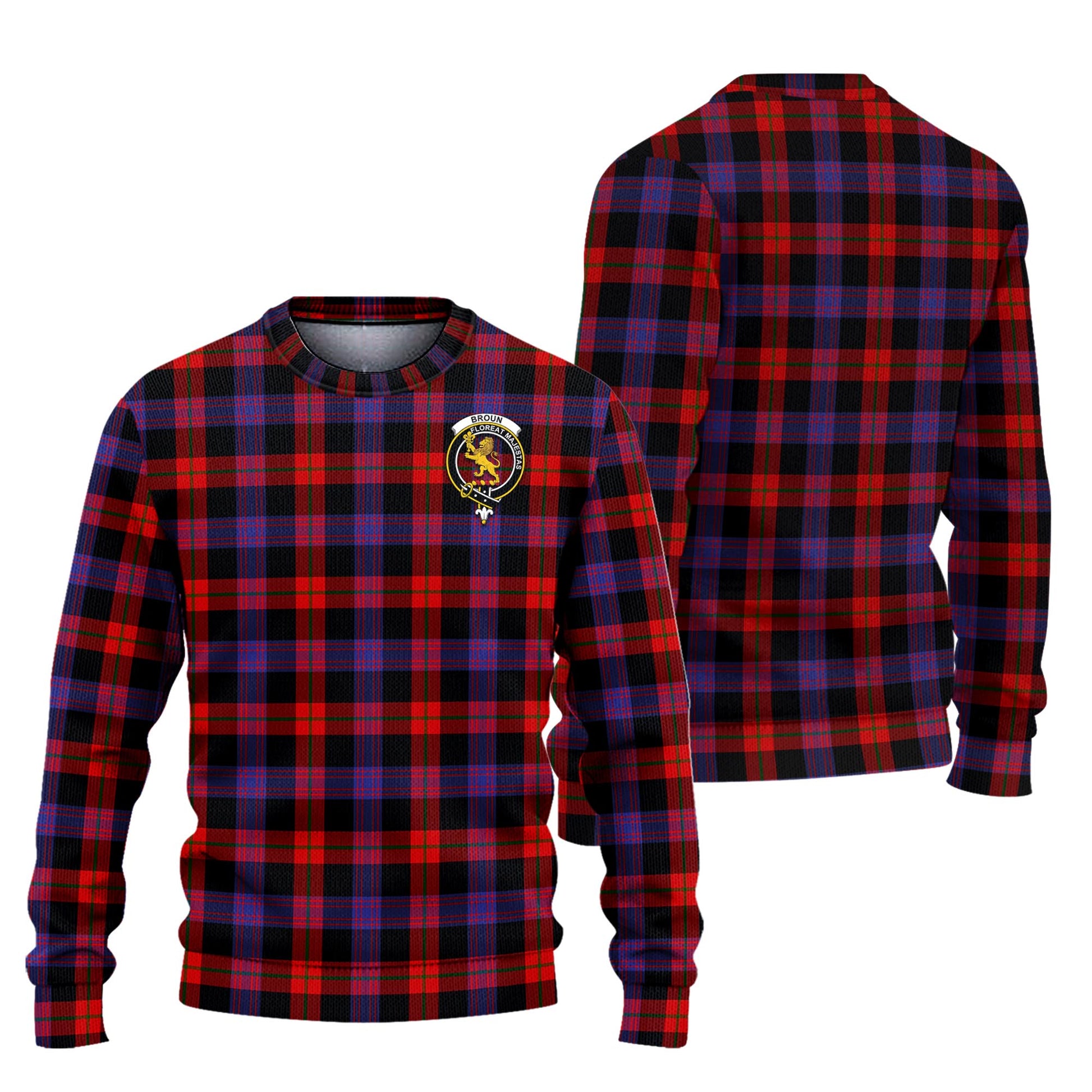 Broun Modern Tartan Knitted Sweater with Family Crest Unisex - Tartanvibesclothing