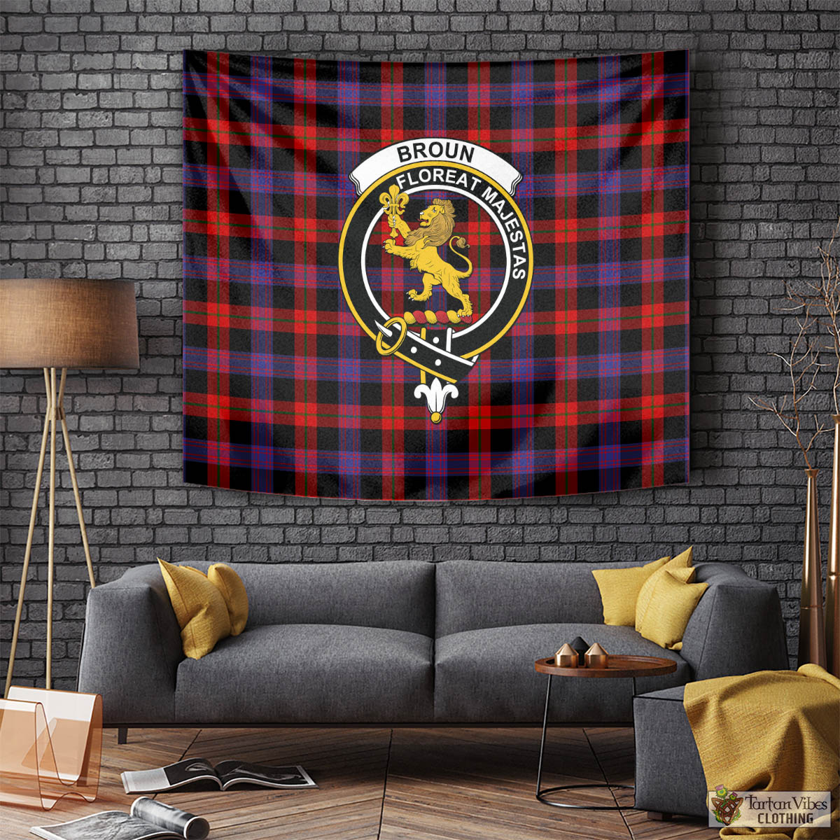 Tartan Vibes Clothing Broun Modern Tartan Tapestry Wall Hanging and Home Decor for Room with Family Crest