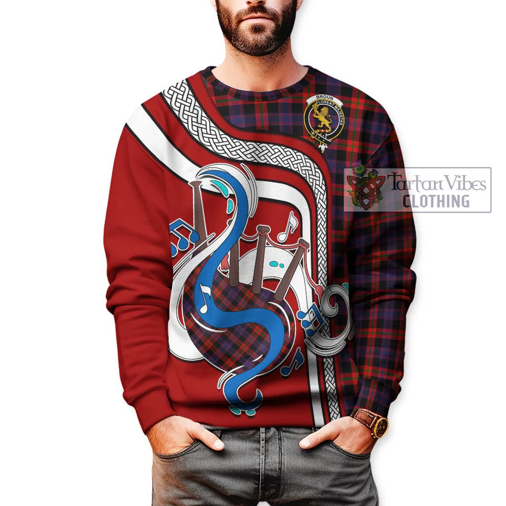 Broun Modern Tartan Sweatshirt with Epic Bagpipe Style Unisex - Tartanvibesclothing Shop