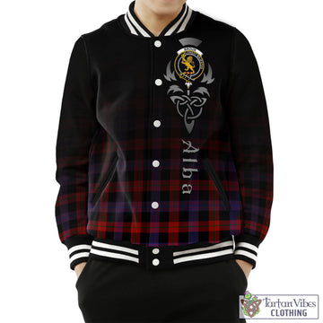 Broun Modern Tartan Baseball Jacket Featuring Alba Gu Brath Family Crest Celtic Inspired