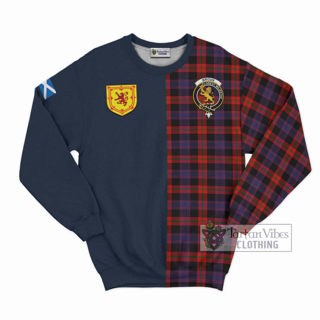 Tartan Vibes Clothing Broun Modern Tartan Sweatshirt with Scottish Lion Royal Arm Half Style