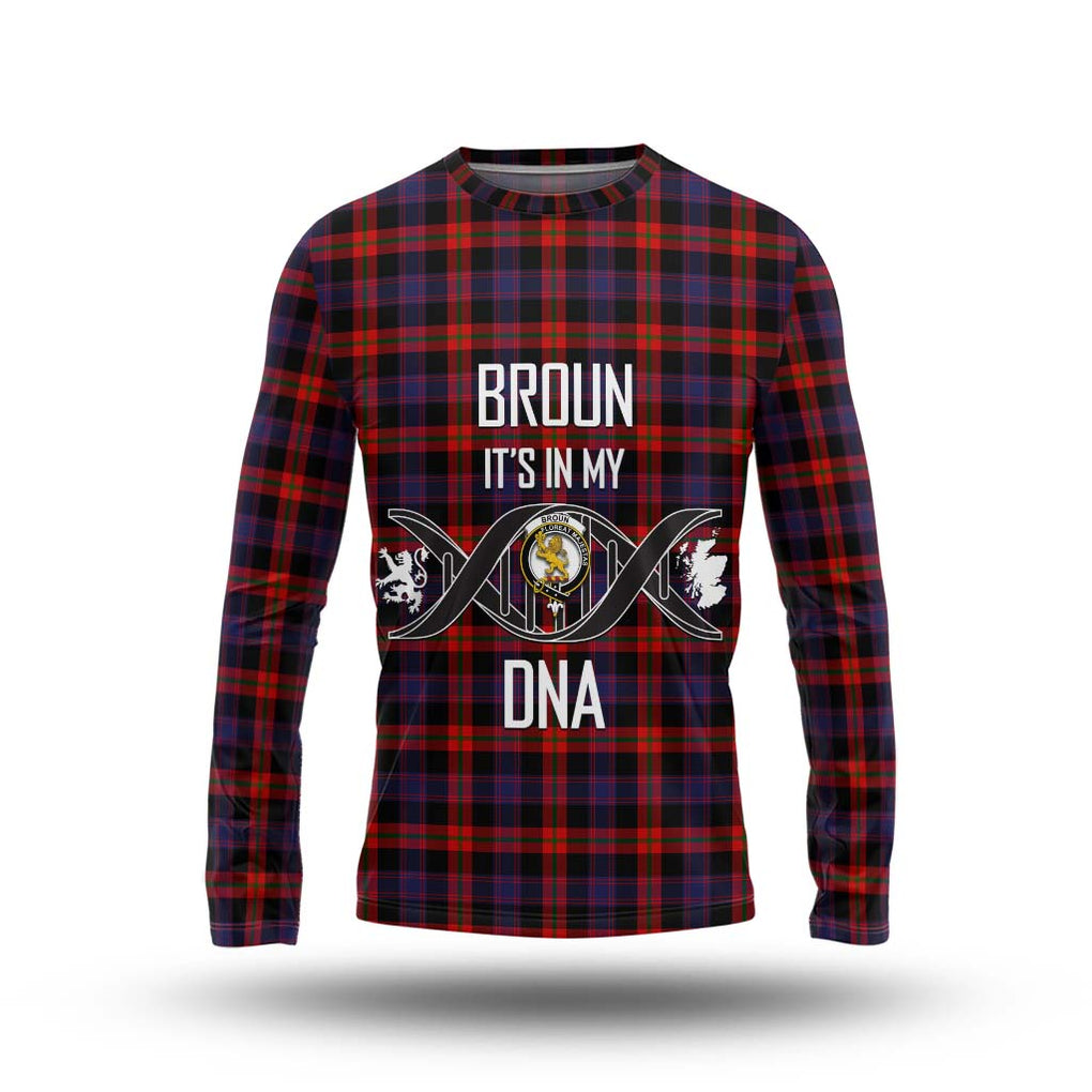 Broun Modern Tartan Long Sleeve T-Shirt with Family Crest DNA In Me Style Unisex - Tartanvibesclothing Shop