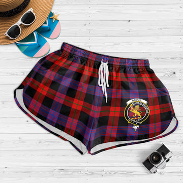 Broun Modern Tartan Womens Shorts with Family Crest