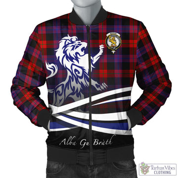 Broun Modern Tartan Bomber Jacket with Alba Gu Brath Regal Lion Emblem