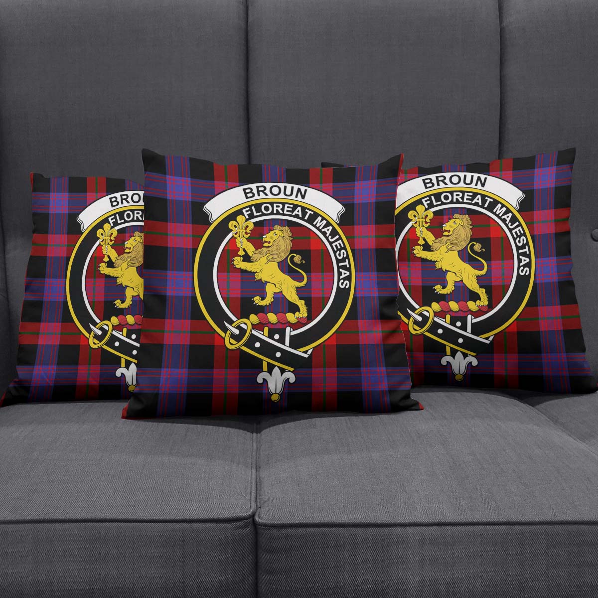 Broun Modern Tartan Pillow Cover with Family Crest Square Pillow Cover - Tartanvibesclothing