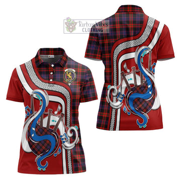 Broun Modern Tartan Women's Polo Shirt with Epic Bagpipe Style