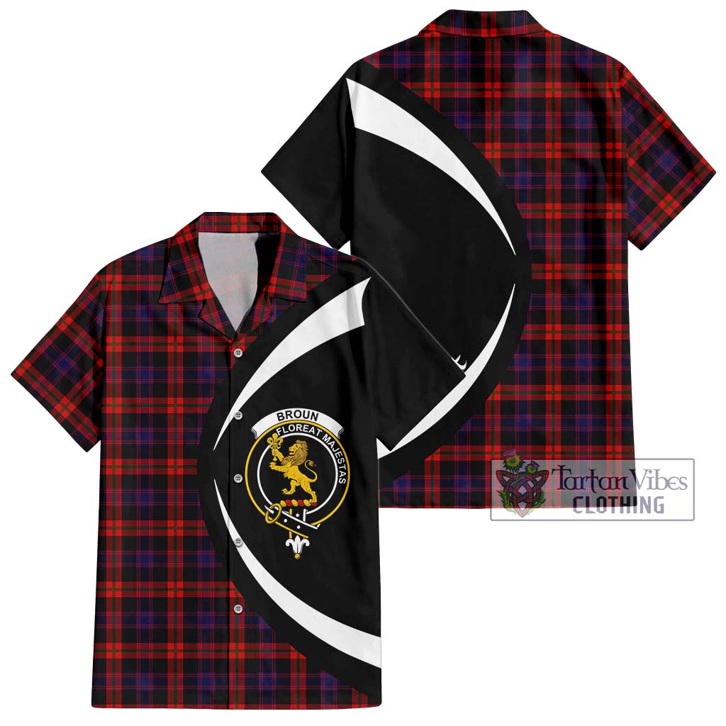 Broun Modern Tartan Short Sleeve Button Up with Family Crest Circle Style Kid - Tartan Vibes Clothing