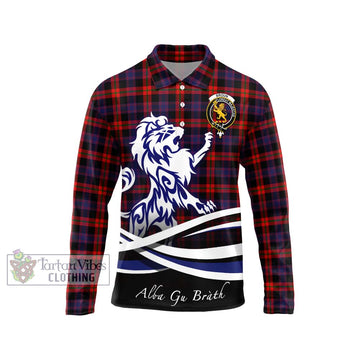 Broun Modern Tartan Long Sleeve Polo Shirt with Alba Gu Brath Regal Lion Emblem