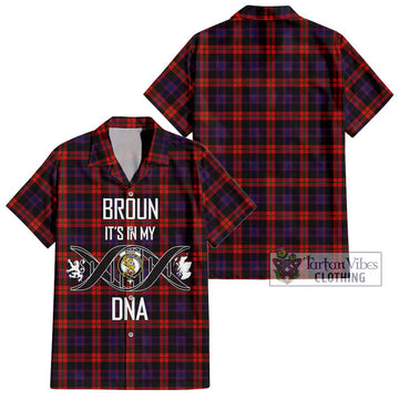 Broun Modern Tartan Short Sleeve Button Shirt with Family Crest DNA In Me Style