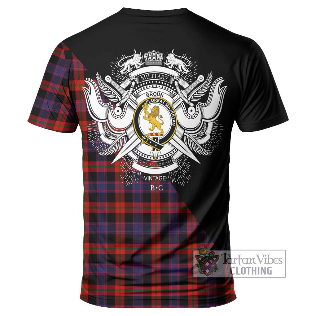 Broun Modern Tartan T-Shirt with Family Crest and Military Logo Style - Tartanvibesclothing Shop