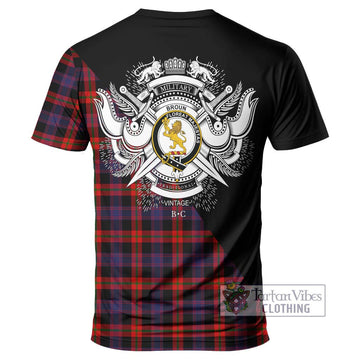 Broun Modern Tartan T-Shirt with Family Crest and Military Logo Style