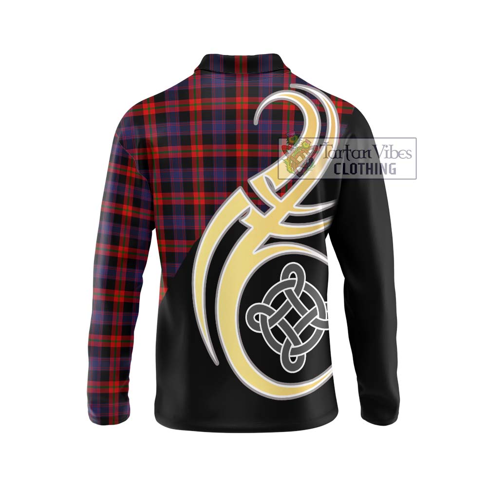 Broun Modern Tartan Long Sleeve Polo Shirt with Family Crest and Celtic Symbol Style - Tartan Vibes Clothing