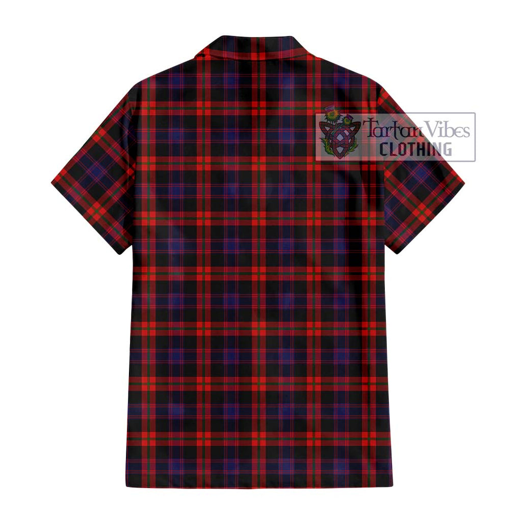 Broun Modern Tartan Short Sleeve Button Shirt with Family Crest DNA In Me Style - Tartanvibesclothing Shop