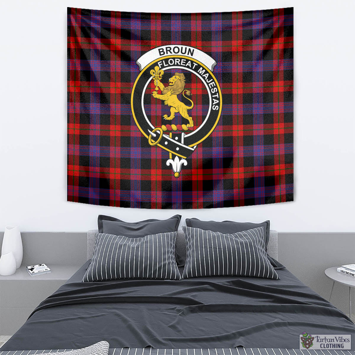 Tartan Vibes Clothing Broun Modern Tartan Tapestry Wall Hanging and Home Decor for Room with Family Crest