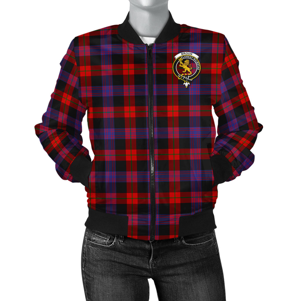 Broun Modern Tartan Bomber Jacket with Family Crest - Tartanvibesclothing