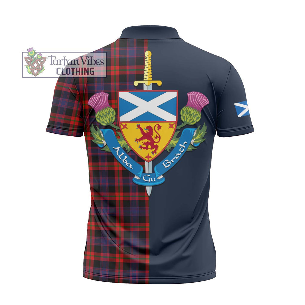 Tartan Vibes Clothing Broun Modern Tartan Zipper Polo Shirt with Scottish Lion Royal Arm Half Style