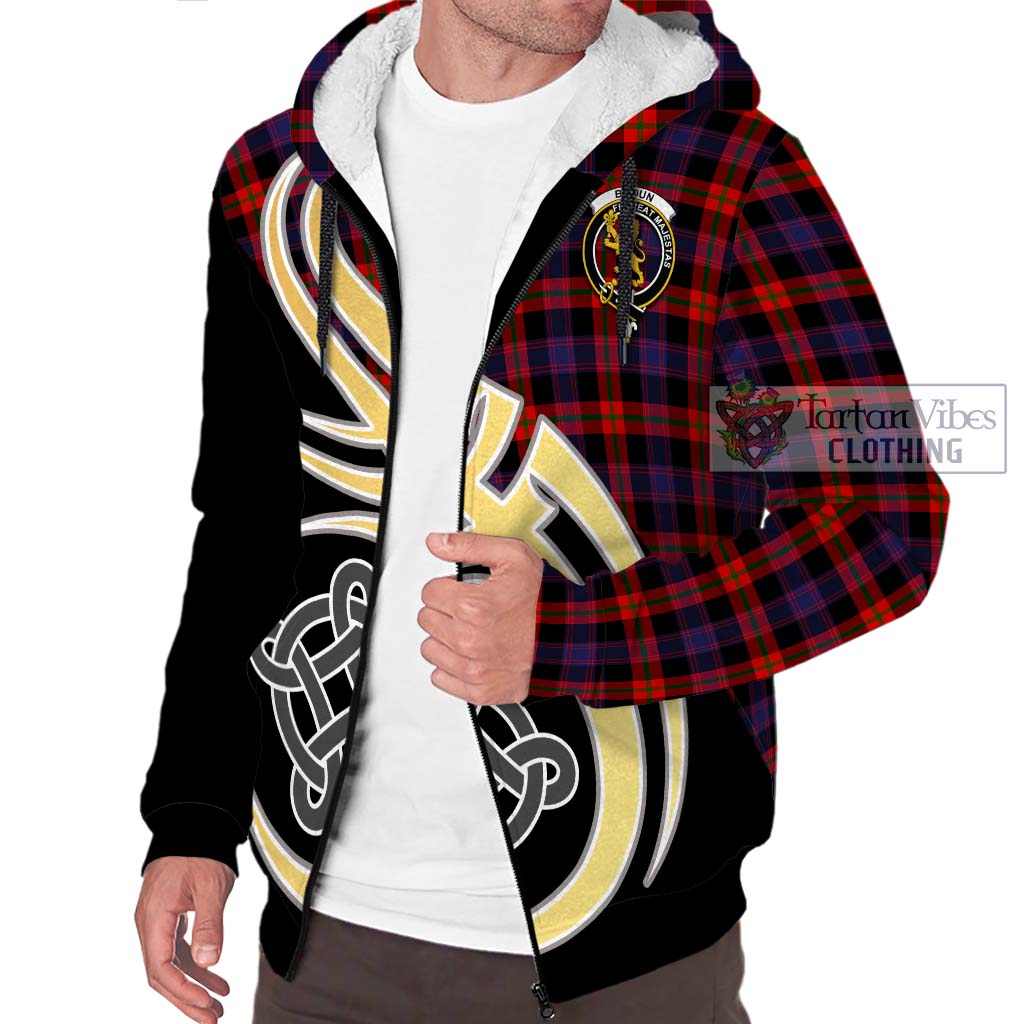 Broun Modern Tartan Sherpa Hoodie with Family Crest and Celtic Symbol Style - Tartan Vibes Clothing