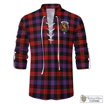 Broun Modern Tartan Men's Scottish Traditional Jacobite Ghillie Kilt Shirt with Family Crest