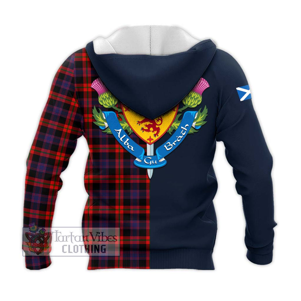 Tartan Vibes Clothing Broun Modern Tartan Knitted Hoodie with Scottish Lion Royal Arm Half Style