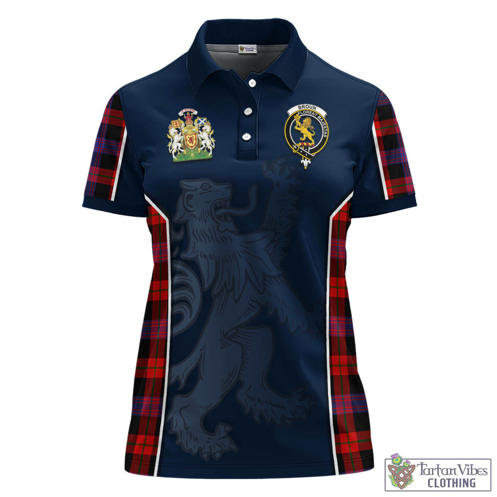 Tartan Vibes Clothing Broun Modern Tartan Women's Polo Shirt with Family Crest and Lion Rampant Vibes Sport Style