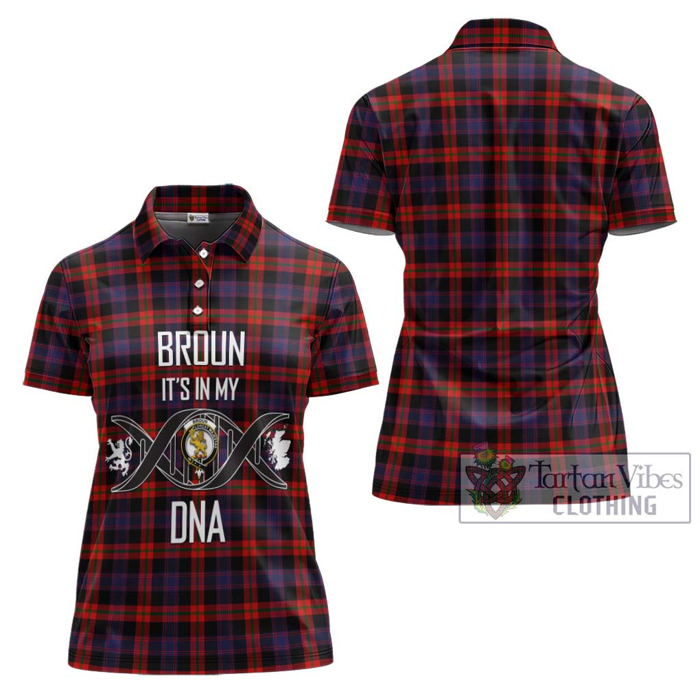 Broun Modern Tartan Women's Polo Shirt with Family Crest DNA In Me Style - Tartanvibesclothing Shop