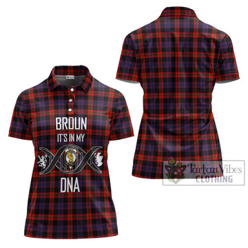 Broun Modern Tartan Women's Polo Shirt with Family Crest DNA In Me Style