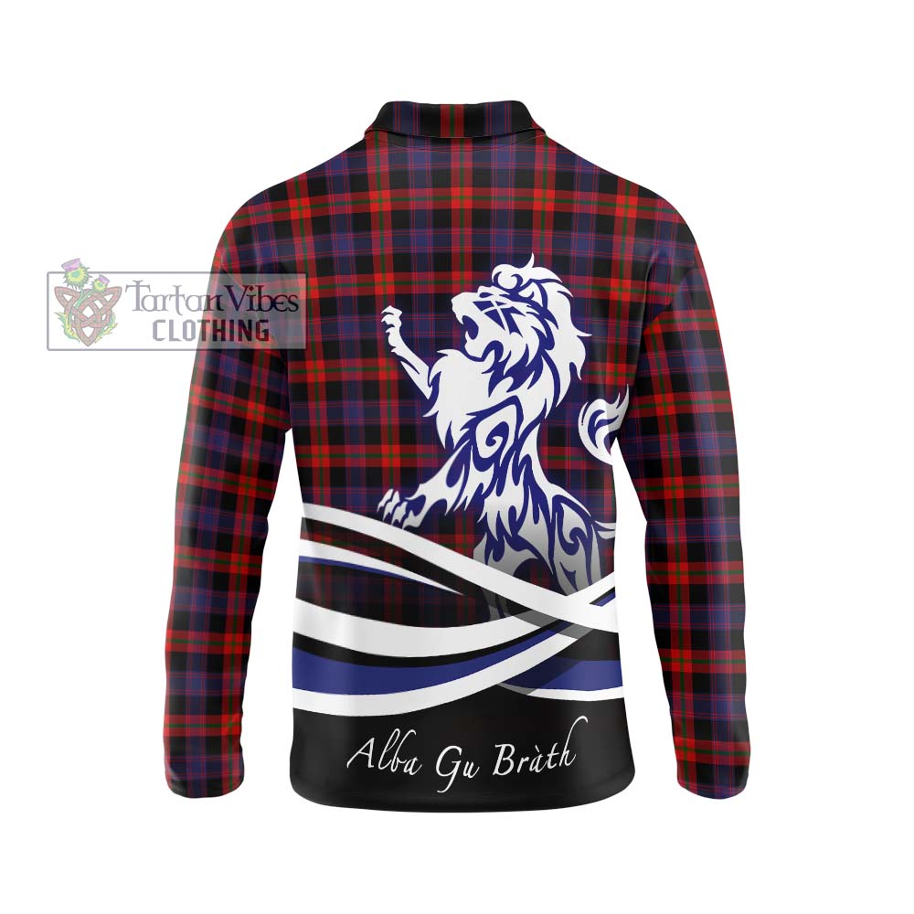 Broun Modern Tartan Long Sleeve Polo Shirt with Alba Gu Brath Regal Lion Emblem - Tartanvibesclothing Shop