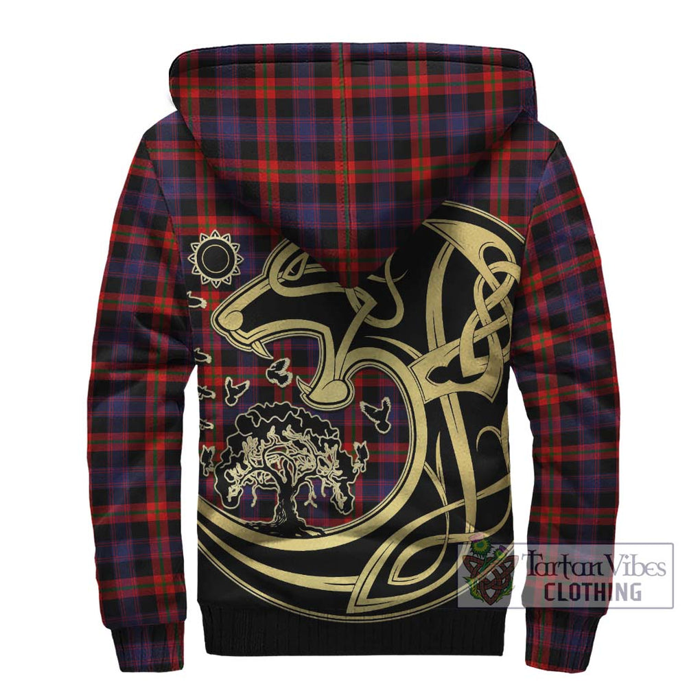 Broun Modern Tartan Sherpa Hoodie with Family Crest Celtic Wolf Style - Tartan Vibes Clothing