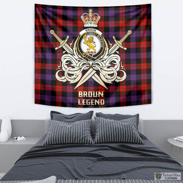 Broun Modern Tartan Tapestry with Clan Crest and the Golden Sword of Courageous Legacy