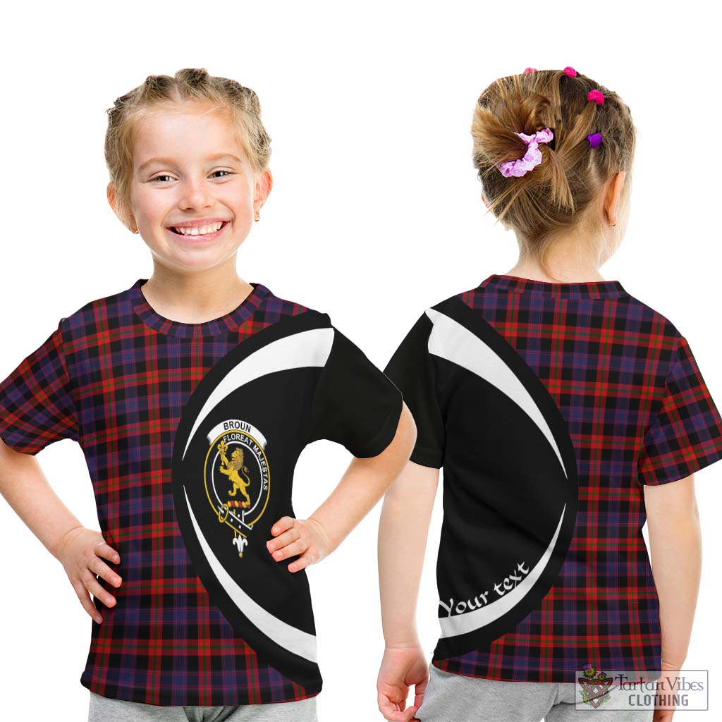 Broun Modern Tartan Kid T-Shirt with Family Crest Circle Style - Tartan Vibes Clothing