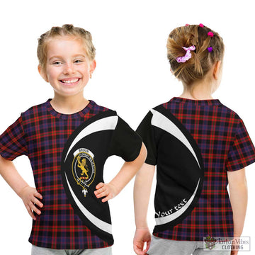 Broun Modern Tartan Kid T-Shirt with Family Crest Circle Style