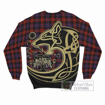 Broun Modern Tartan Sweatshirt with Family Crest Celtic Wolf Style