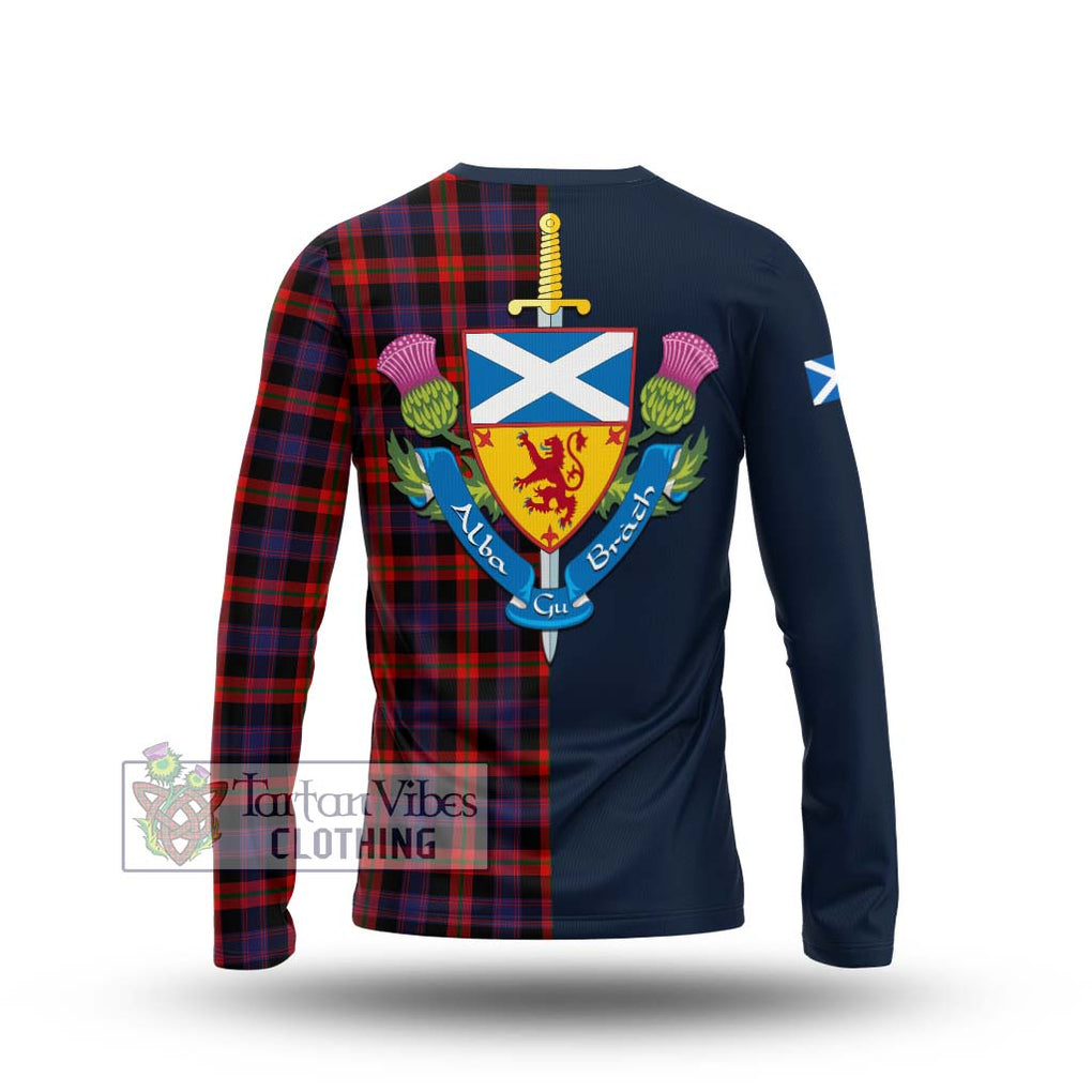 Tartan Vibes Clothing Broun Modern Tartan Long Sleeve T-Shirt with Scottish Lion Royal Arm Half Style