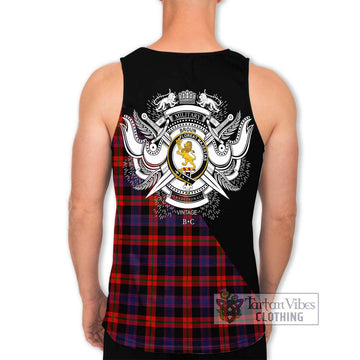 Broun Modern Tartan Men's Tank Top with Family Crest and Military Logo Style