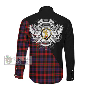 Broun Modern Tartan Long Sleeve Button Shirt with Family Crest and Military Logo Style