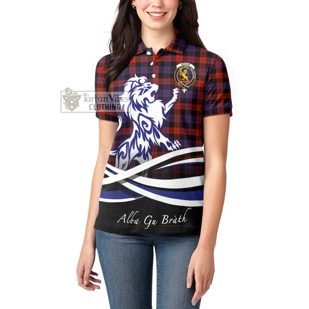 Broun Modern Tartan Women's Polo Shirt with Alba Gu Brath Regal Lion Emblem - Tartanvibesclothing Shop