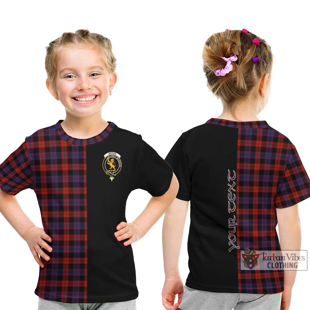 Broun Modern Tartan Kid T-Shirt with Family Crest and Half Of Me Style - Tartanvibesclothing Shop