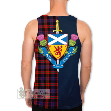 Broun Modern Tartan Men's Tank Top Alba with Scottish Lion Royal Arm Half Style