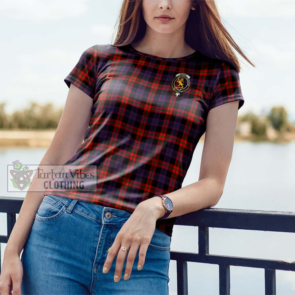 Broun Modern Tartan Cotton T-Shirt with Family Crest Women's Shirt - Tartanvibesclothing Shop