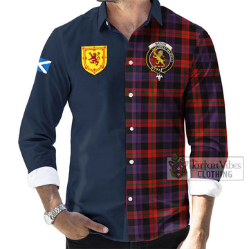 Broun Modern Tartan Long Sleeve Button Shirt Alba with Scottish Lion Royal Arm Half Style