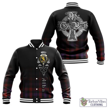 Broun Modern Tartan Baseball Jacket Featuring Alba Gu Brath Family Crest Celtic Inspired