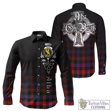 Broun Modern Tartan Long Sleeve Button Up Featuring Alba Gu Brath Family Crest Celtic Inspired