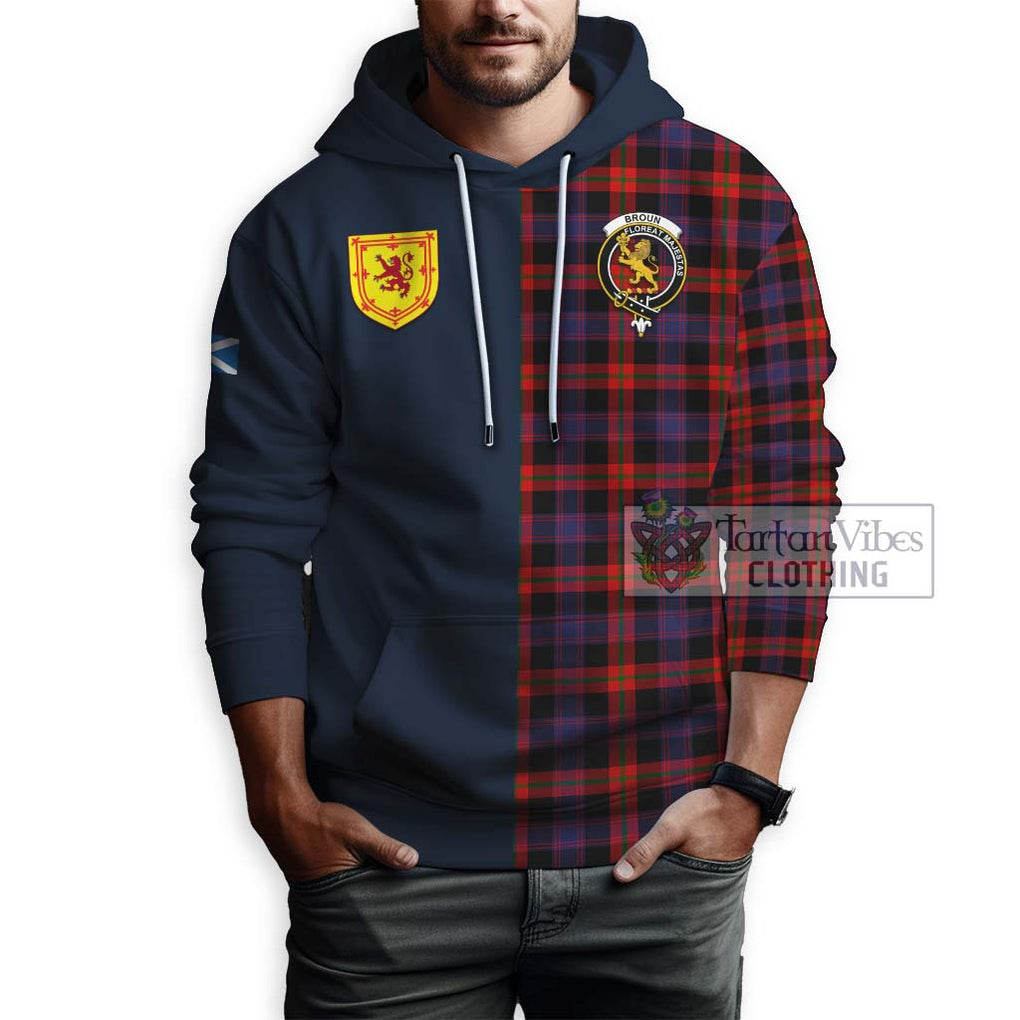 Tartan Vibes Clothing Broun Modern Tartan Hoodie with Scottish Lion Royal Arm Half Style