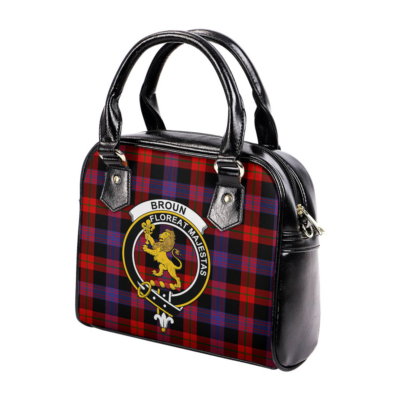 Broun Modern Tartan Shoulder Handbags with Family Crest - Tartanvibesclothing