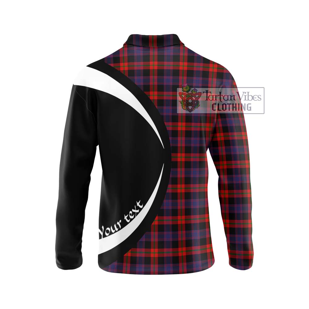 Broun Modern Tartan Long Sleeve Polo Shirt with Family Crest Circle Style - Tartan Vibes Clothing